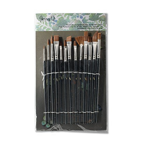 Jerry Q Art 13 Pcs Paint Brushes,Premium Quality Brown Synthetic Hair, High Performance for Oil, Acrylic, Tempera, Watercolor JQ-502 - WoodArtSupply