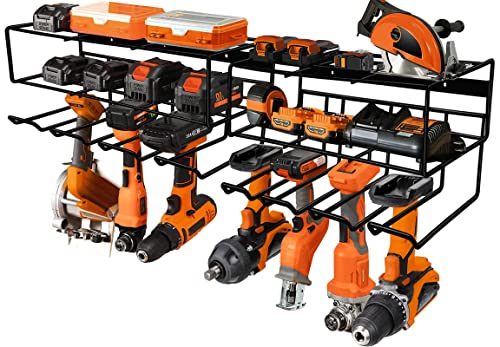 LULARINE 2 Pack Heavy Duty Wall Mounted Power Tool Organizer Floating Tool Shelf Storage Rack and Power Tool Holder LULARINE