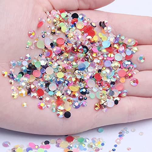 Mixed 1000pcs 2-6mm Mix Color AB Resin Nail Rhinestones 3D Non Hotfix Glitter Round Flatback Nail Stones Strass Gems Diamonds DIY Nail Art Decoration MIOBLET
