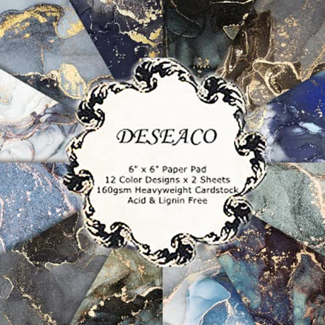 DESEACO Colored Marble Scrapbook Paper Pad 6x6 – Black Blue Purple Gold Patterned Paper Scrapbooking CardStock, Decorative Craft Origami Paper Junk DESEACO