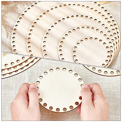 FOMIYES Woven Baskets DIY Kits 5pcs Wooden Basket Bottoms Round Circle Blank Crochet Knitting Basket Wood Base Shaper 20CM for Crafts DIY Baskets FOMIYES