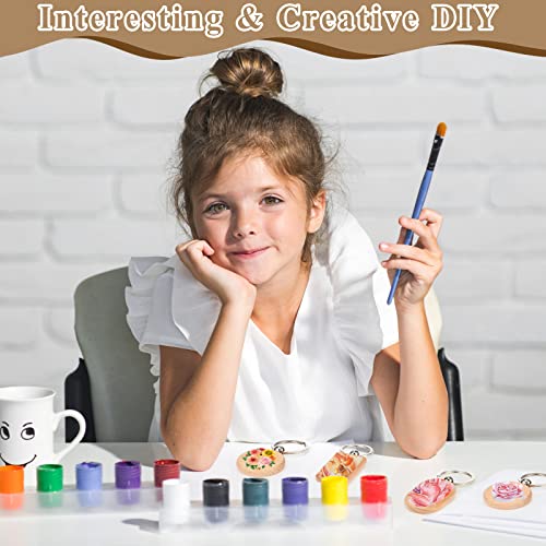 24 Pcs Wooden Keychain Blanks Wood Engraving Blanks Key Chain Unfinished Rectangle Oval Round Wood Key Tag with Plastic Storage Container for DIY Fumete