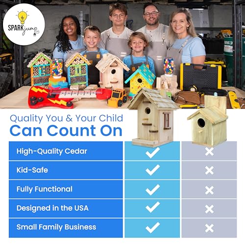 SparkJump Premium Wooden Bird House Kit | Build it Yourself Birdhouse | Birdhouse Kits for Adults to Build | DIY Bird House Kit and Woodworking Adult SparkJump