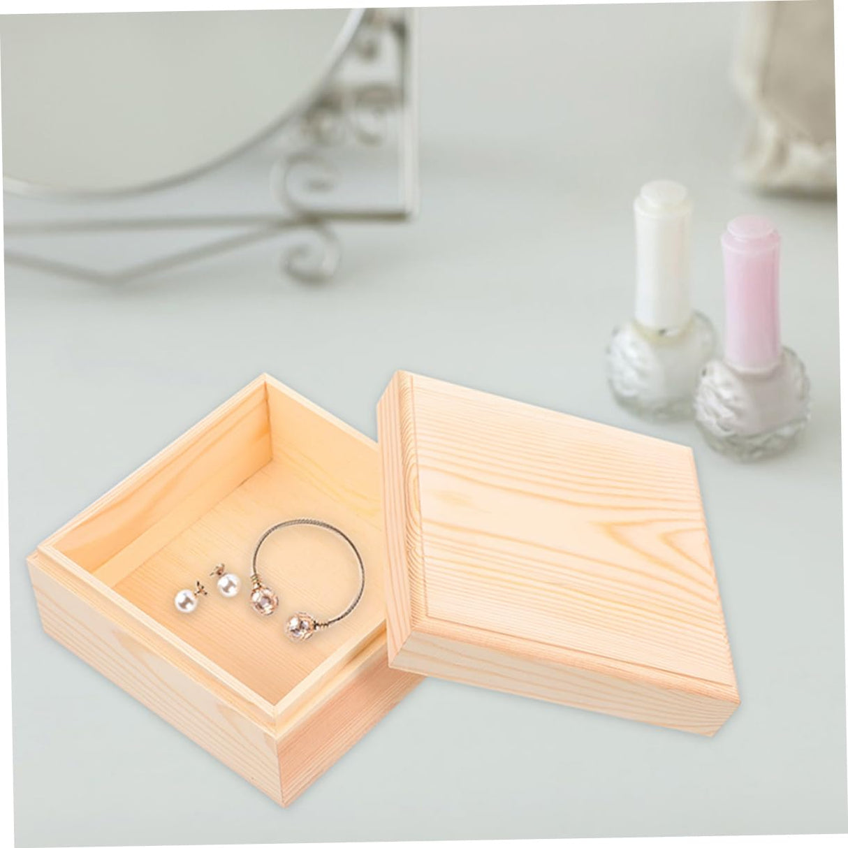 VOSAREA Box Square Wooden Storage Box Jewelry Cases Wooden Container Wooden Jewelry Holder Vintage Trinket Organizer Wood Chest Trunk Unfinished Case VOSAREA