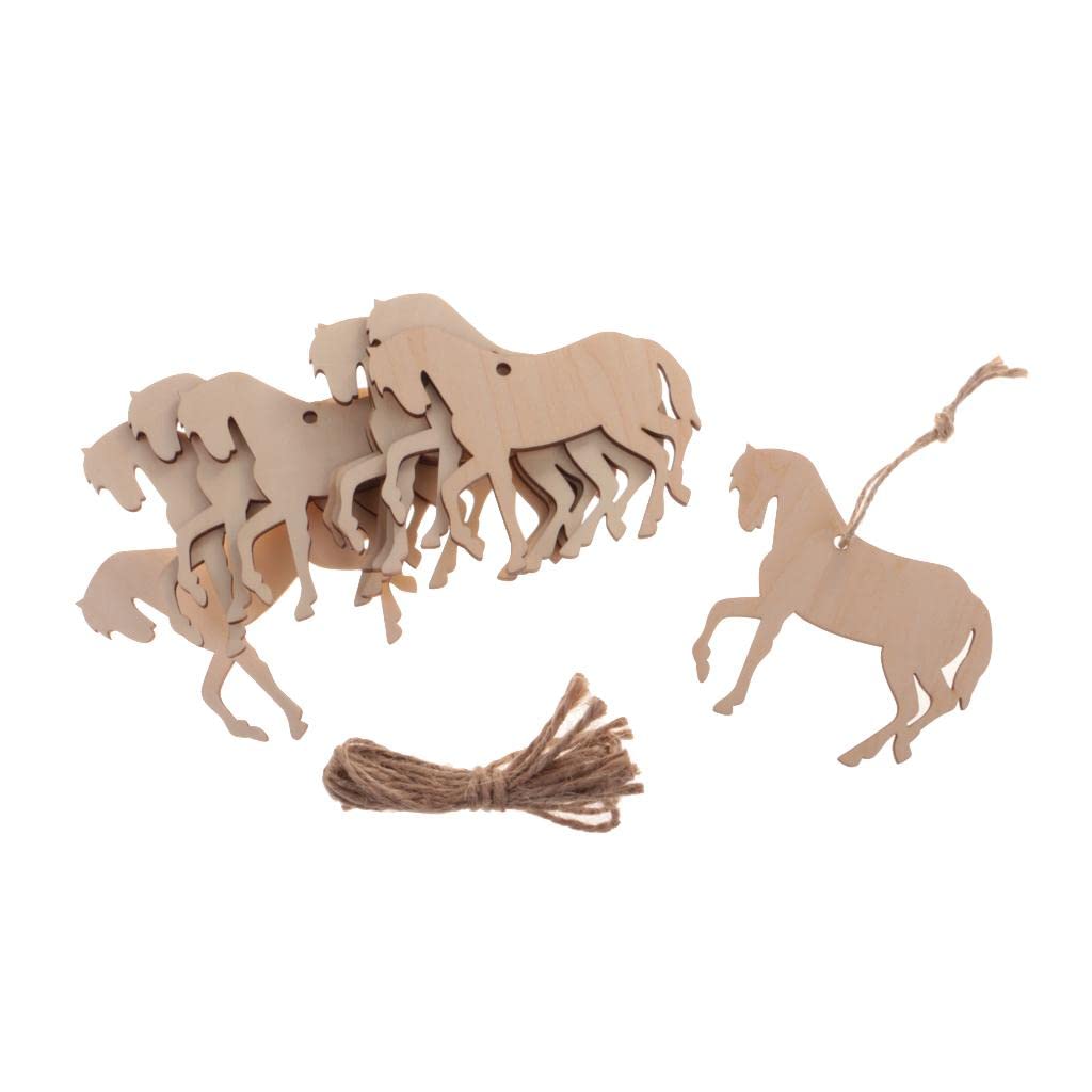 Dovewill 10Pieces Wood Horse Shape Cut Out Ornament Embellishment Tag with String - WoodArtSupply