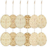 KALLORY Easter Egg Wooden Cutouts with Rope 60pcs Easter Egg Unfinished Wood Ornaments Egg Shaped Blank Wooden Slices for Easter Spring Hanging KALLORY