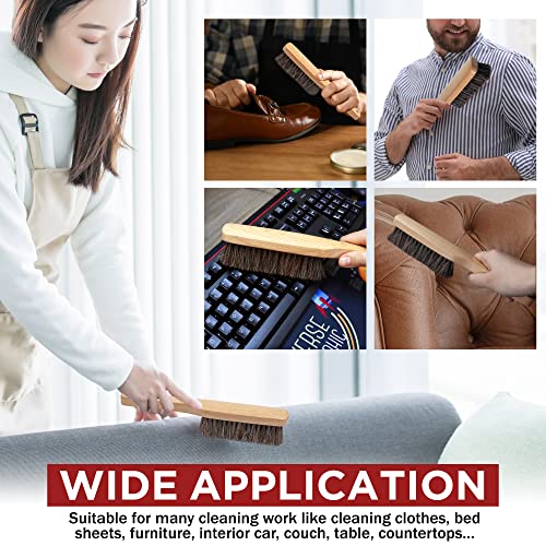 Horsehair Shoe Boot Brush 10.2 inches, Hat Brush, Hand Broom Brush by TAKAVU, 100% Soft Genuine Horse Hair Bristles, Long Beech Wood Handle for TAKAVU