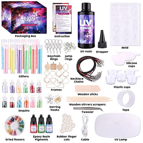 Insnug Epoxy Resin Kit for Beginners - Silicone Molds UV Light Clear Casting DIY Kits Jewelry Bracelet Making Kits Supplies Necklace Keychain Insnug