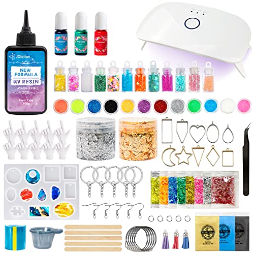 JDiction New UV Resin Kit with Light, Crystal Clear Hard Resin Sunlight Curing UV Resin Beginner Kit for Jewelry, Doming, Coating, and Casting, DIY JDiction