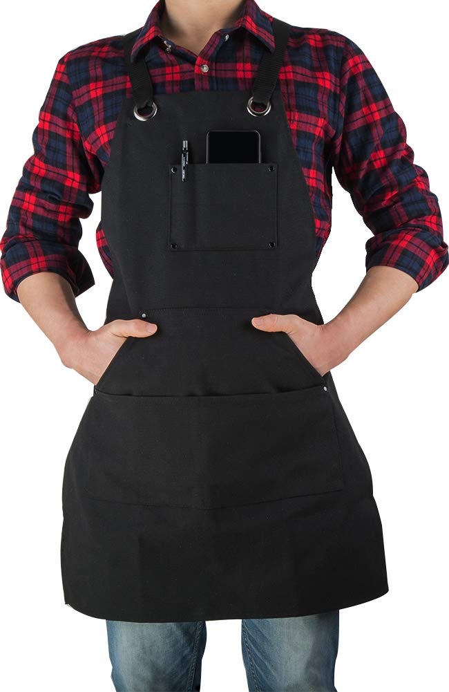 ETBOL 16 Oz Canvas Apron for Men - Black Heavy Duty Work Apron for Carpenters,Woodworkers,Blacksmith,BBQ,Gardener, workshop ETBOL