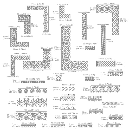 Aleks Melnyk #36 Small Border Stencils for Bullet Journaling, Greek Key Stencils, Celtic Knot, Ornate Viking Stencils, Steel Journal Stencils, Metal - WoodArtSupply