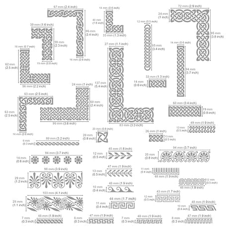 Aleks Melnyk #36 Small Border Stencils for Bullet Journaling, Greek Key Stencils, Celtic Knot, Ornate Viking Stencils, Steel Journal Stencils, Metal - WoodArtSupply