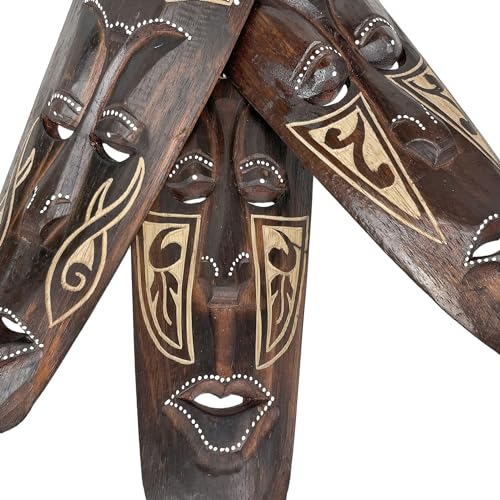 Artisan-Carved Set of 5 Hand-Crafted Wooden African Animal Wall Masks: Unique Tribal Art Sculptures - Each 20 Inches High - Perfect for Cultural Zeckos