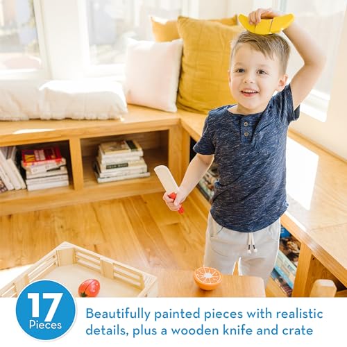 Melissa & Doug Cutting Fruit Set - Wooden Play Food Kitchen Accessory, Multi - Pretend Play Accessories, Wooden Cutting Fruit Toys For Toddlers And Melissa & Doug