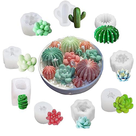 Mafuke 9 Pack Succulent Silicone Mold,Flower Resin Mold,Silicone Candle Molds.3D Cacti Candle Mold Silicone for Scented Candles Soaps Making, Wax, Navani