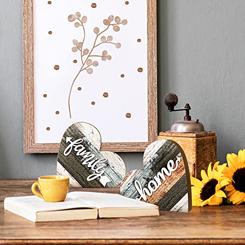 Jetec 2 Pcs Rustic Wood Home Sign Farmhouse Love Wooden Heart Shaped Table Centerpiece Valentines Day Decoration for Home Kitchen Living Room Dining - WoodArtSupply