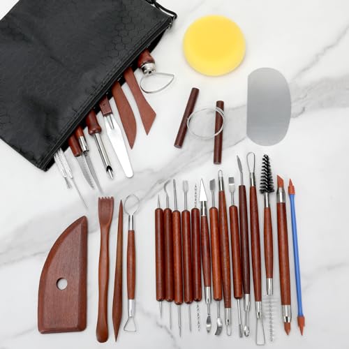 Blisstime Polymer Clay Tools 23pcs, Basic Pottery Tools Air Dry Clay Tools,  Dotting Tools Clay Modeling Tools Clay Scultping Tools, Clay Tool Kit with