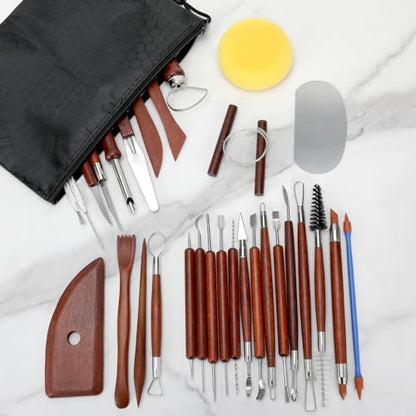 Blisstime Clay Scultping Tools 30Pcs, Pottery Tools Clay Tools Sculpting Ceramic Tools, Basic Pottery Tool Kit Clay Carving Tools Clay Tool Kit with - WoodArtSupply