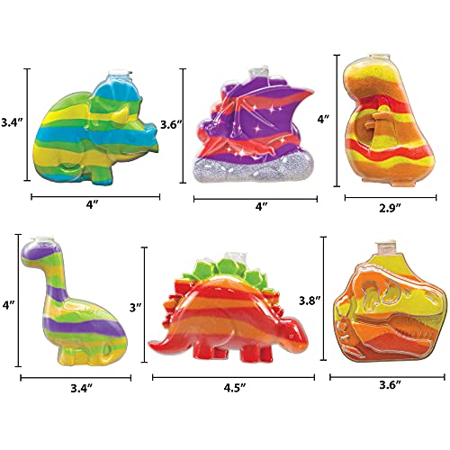 Made By Me Create Your Own Dinosaur Sand Art by Horizon Group USA, Includes 6 Dino-Themed Bottles with Caps, 8 Sand Colors, Glitter, Funnel & More, Made By Me