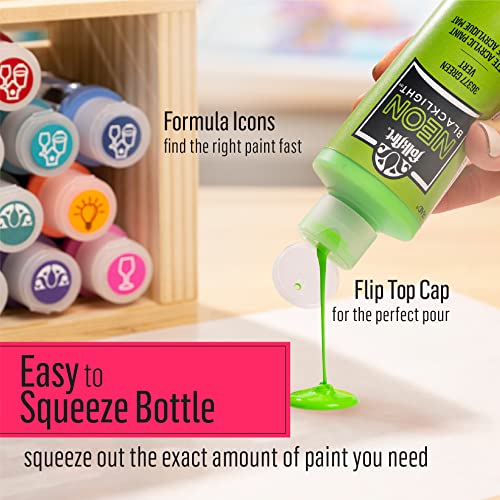 FolkArt Neon Glow Acrylic Paint Set, 2 oz, 8 Fl Oz FolkArt