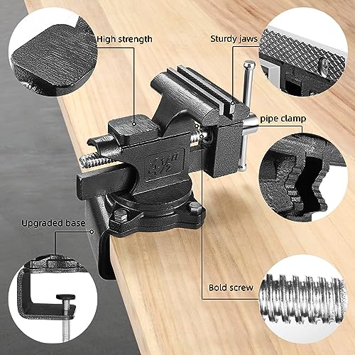 Bench Vise, 4-1/2" Table Vise For Workbench,2-in-1 Multi-Purpose Heavy Duty Bench Vice With Multifunctional Soft Jaws, 270° Swivel Base Home Vise for ZHRMJZG