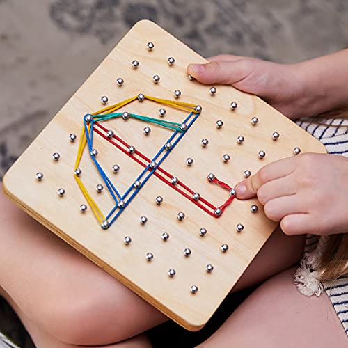 Panda Brothers Wooden Geoboard - Montessori Toys for 3 4 5 Year Old Kids and Toddlers, Educational Toy with 30 Pattern Cards and 40 Rubber Bands to - WoodArtSupply