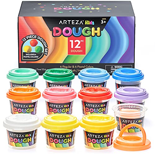 Arteza Kids Play Dough, 6 Pastel and 6 Regular Colors, 2.8-oz Tubs, Soft, Air-Tight Containers, Art Supplies for Kids Crafts and Playtime Activities - WoodArtSupply