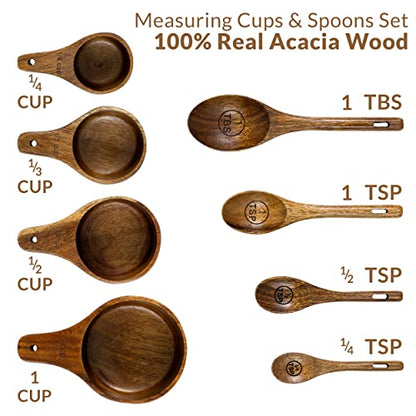 Kraft Kitchen Wooden Measuring Cups and Spoons Set - Wood Measuring Cups, Wooden Measuring Spoons Set, Wood Kitchen Accessories, Cute Measuring Cups,