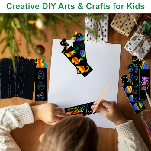 OSLINE 48Pcs Christmas Gift Tags for Kids, Scratch Art Paper for Kids Party Favor,DIY Rainbow Bookmark Making Kit for Kids,Craft Supplies Kits,Arts