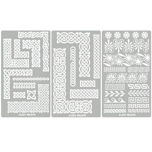 Aleks Melnyk #36 Small Border Stencils for Bullet Journaling, Greek Key Stencils, Celtic Knot, Ornate Viking Stencils, Steel Journal Stencils, Metal - WoodArtSupply