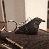 Selsela Raven Black Bird Crow Keychain Ring Hook Clip Charm Miniature Wood Mini Figurine Small Animal Selsela