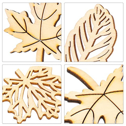 Amosfun 20PCS Wooden Maple Leaves Cutout Wood Slices Hollow Out Wood Pieces Crafts for DIY Crafting Ornament Decoration (Burlywood)