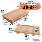 US Art Supply 2-Drawer Artist Wood Pastel, Pen, Marker Storage Box US Art Supply