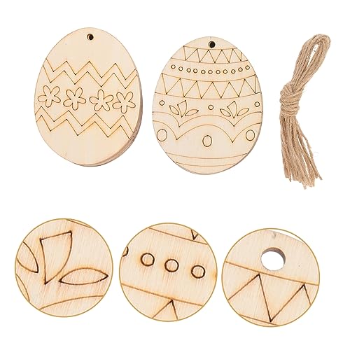 Yardenfun 60pcs Easter Egg Wooden Pendant Easter Wood Cutouts Easter Wood Slices Unfinished Wood Cutout Blank Ornaments DIY Easter Wood Pendant Yardenfun
