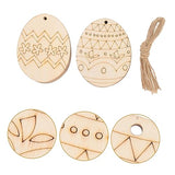 Yardenfun 60pcs Easter Egg Wooden Pendant Easter Wood Cutouts Easter Wood Slices Unfinished Wood Cutout Blank Ornaments DIY Easter Wood Pendant Yardenfun