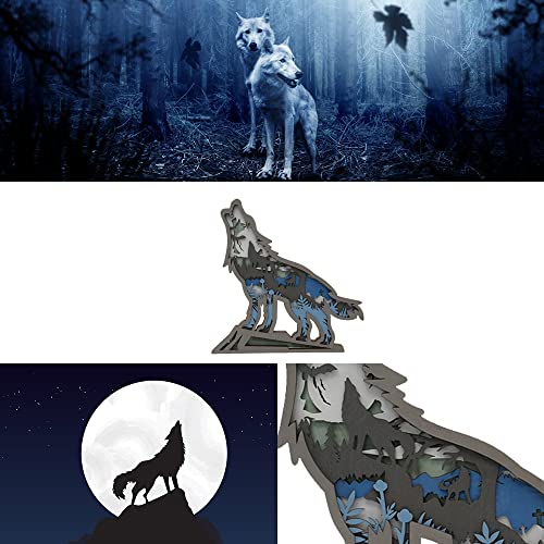 3D Howling Wolf Wooden LED Night Light - Eco-Friendly Home Decor by Tivisiy - WoodArtSupply