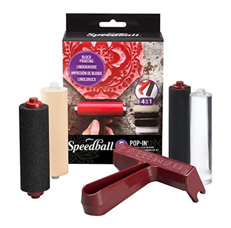 Speedball Pop-in 4" Roller Brayer Kit, Foam, Rubber, Hard Rubber & Acrylic Speedball