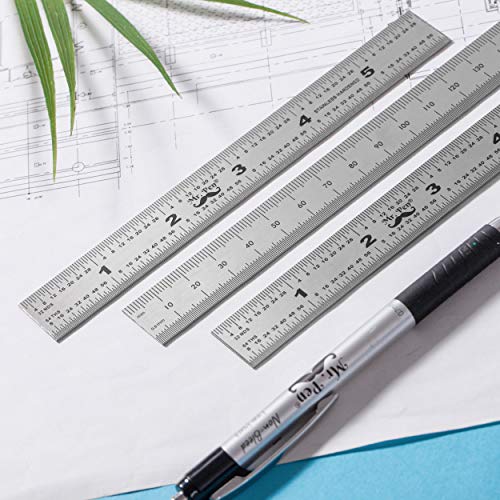 Mr. Pen- Machinist Ruler, Ruler 6 inch, 3 Pack, mm Ruler, Metric Ruler, Millimeter Ruler, (1/64, 1/32, mm and .5 mm), Metal Ruler 6 inch, Precision Mr. Pen