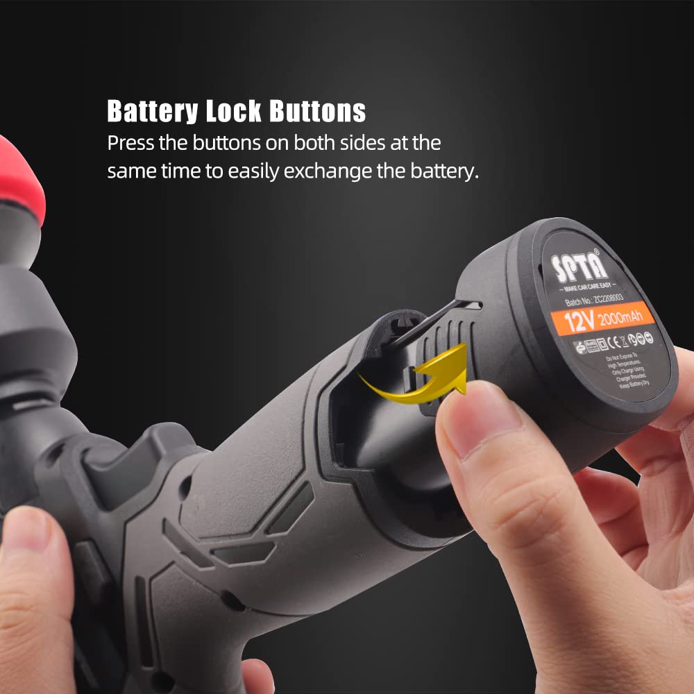 SPTA 12V Cordless Car Polisher Tool Sets, Cordless Drill Variable Speed Polisher and Buffer, 2000mAh Li-ion Battery with Fast Charger and Polishing SPTA