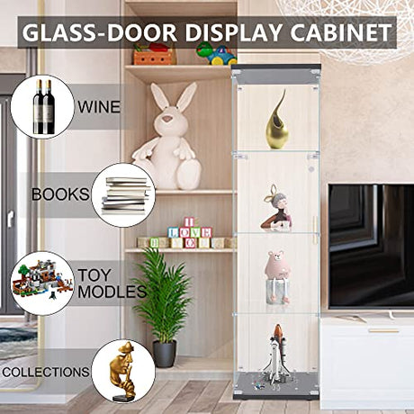 Yoluckea 4-Tier Glass Display Cabinet with Doors - Versatile Curio & Bookshelf for Home and Office Yoluckea