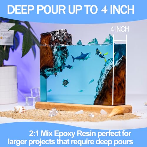 Deep Pour Epoxy Resin 4.5 Gallon 2-4" Inch Pour Depth Low Viscosity Crystal Clear & High Gloss, Bubble-Free Casting 2:1 Mix Ratio Resin Kit for Wood Kapaga