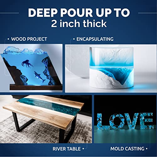Craft Resin Deep Pour Epoxy Resin 51 Oz Kit - 2-4" Pour Depths Crystal Clear Casting Resin for River Table, Mold, Flower and Wood - Bubble Free, Craft Resin