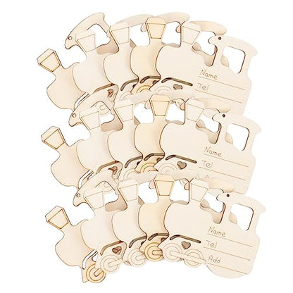 Amosfun 75 pcs Ornaments Letters Party Holiday Shape Pendant DIY Wooden Shaped Planks Projects Train Cutouts Unfinished Chips Tree Gift Slice for