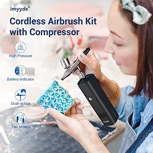 imyyds Airbrush Kit with Compressor, 32PSI High Pressure Cordless Airbrush Gun, Portable Dual Action Handheld Mini Rechargeable Air Brushes for imyyds