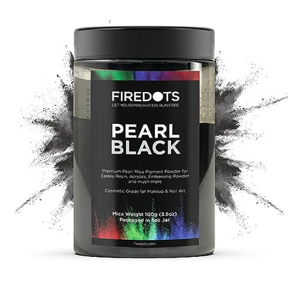 FIREDOTS Pearl Black Mica Powder - 100 Grams - Epoxy Resin Color Pigment - Metallic Black Mica Powder for Epoxy Resin - Black Epoxy Pigment Powder -