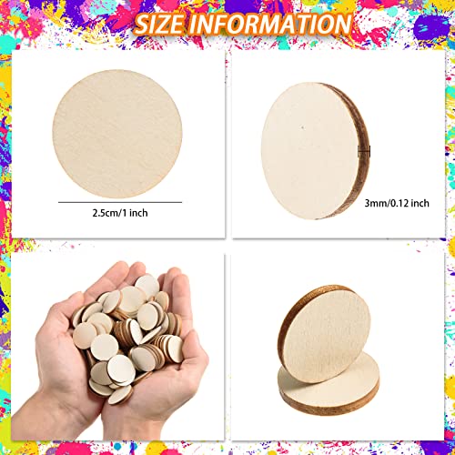 300 Pieces 1 Inch Unfinished Round Wood Slices Round Wooden Discs Wood Circles for Crafts Wood Blanks Round Cutouts Ornaments Slices for DIY Art
