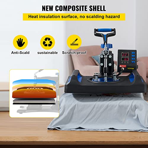 VEVOR Heat Press, 15x15inches Heat Press Machine 5 in 1, Swing Away Digital Control Multifunctional Heat Press, Anti-Scald Fast-Heating, Sublimation