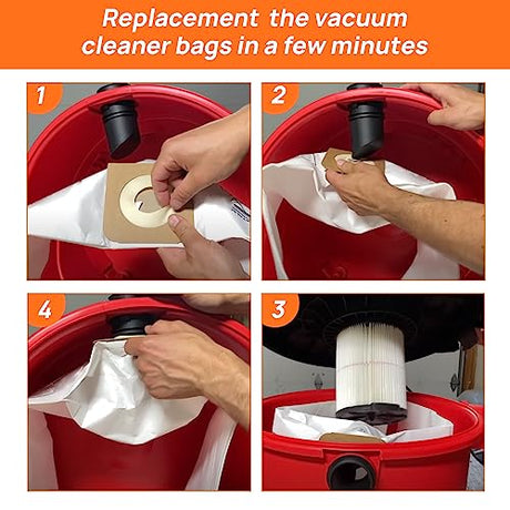 5 Pack Vacuum Bags Replacement for Shop Vac Bags 2-2.5 Gallon Type B 90668 9066800 9066833, All Around EZ QAM70 and CMXZVBE38774, High-Efficiency PETOX
