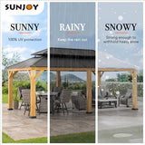 Sunjoy 12 x 20 ft. Wood Gazebo, Outdoor Patio Steel Hardtop Gazebo, Cedar Framed Wooden Gazebo with 2-Tier Metal Roof, Suitable for Patios, Lawn and Sunjoy