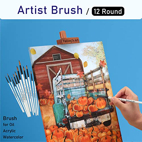 Falling in Art Paint Brushes Set, 12 PCS Nylon Professional Round Paint Brushes for Watercolor, Oil Painting, Acrylic, Face Body Nail Art, Crafts, Falling in Art